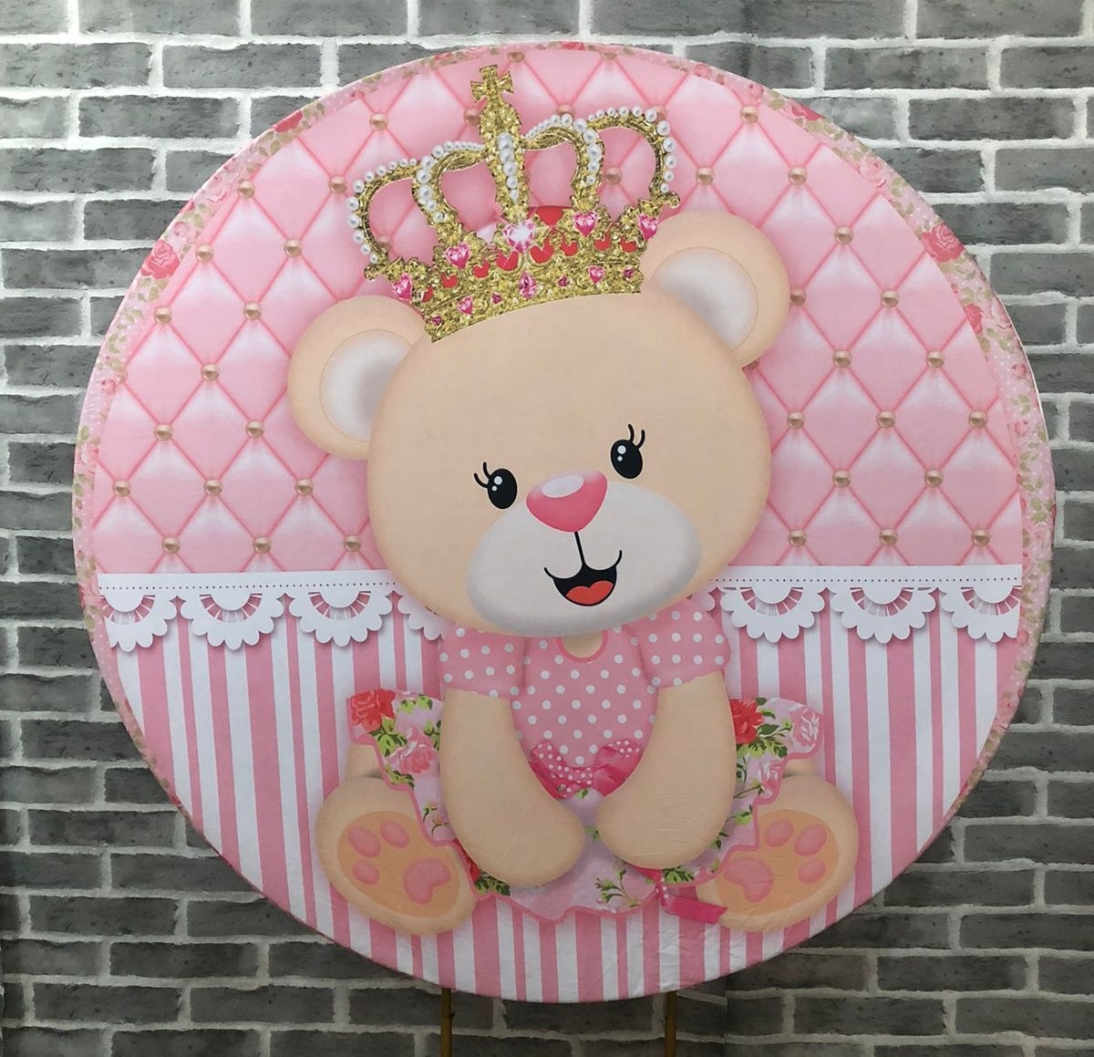 Painel Redondo Ursinha Princesa Rosa - Michelle Almeida Festas 
