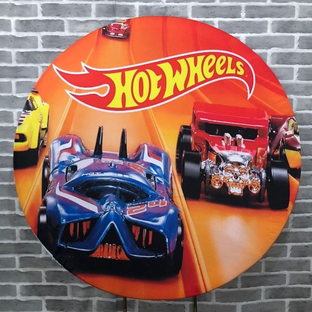 Painel Redondo Hotwheels Tecido  - Michelle Almeida Festas 
