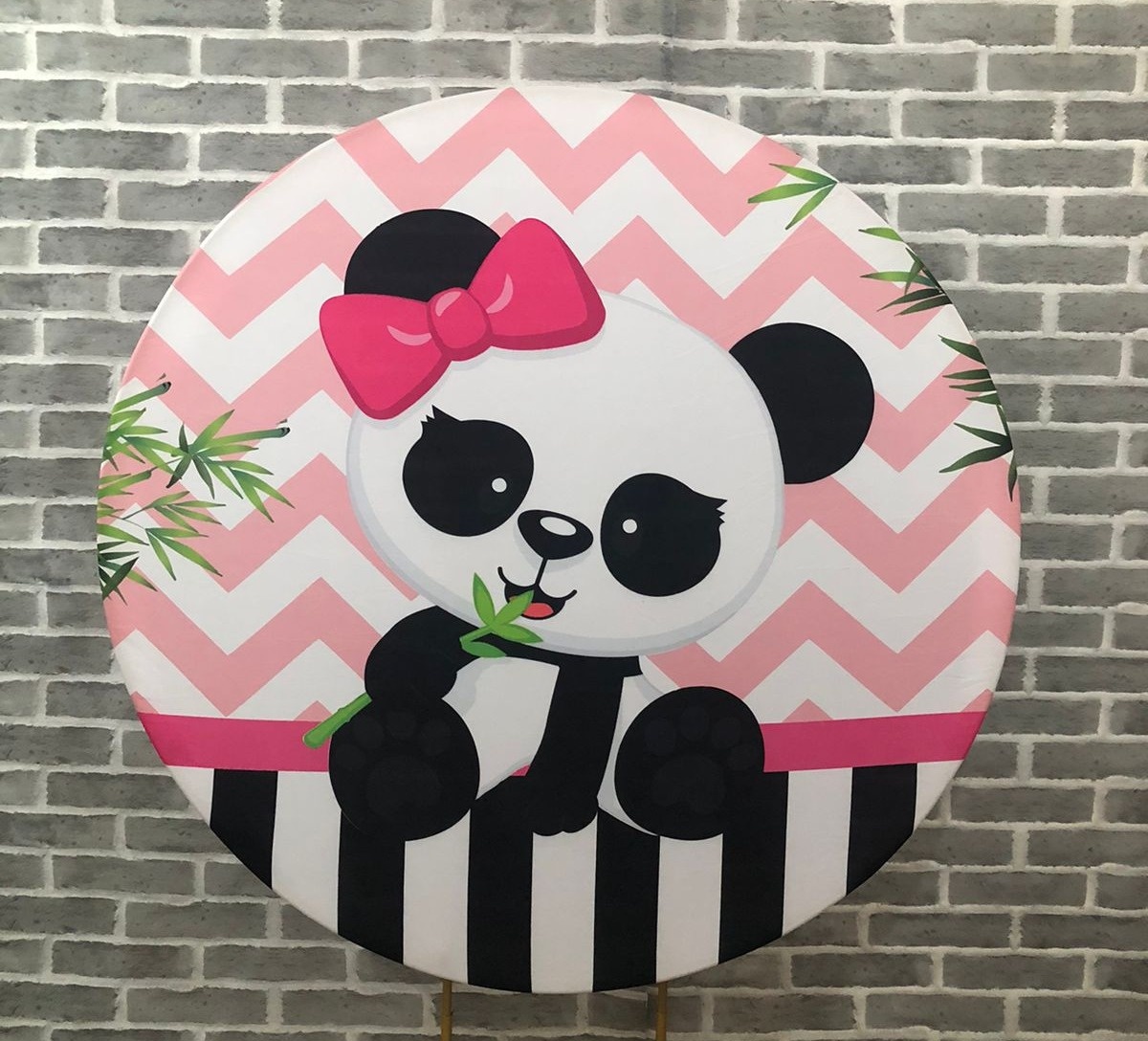 Painel Redondo Panda Menina Tecido - Michelle Almeida Festas 