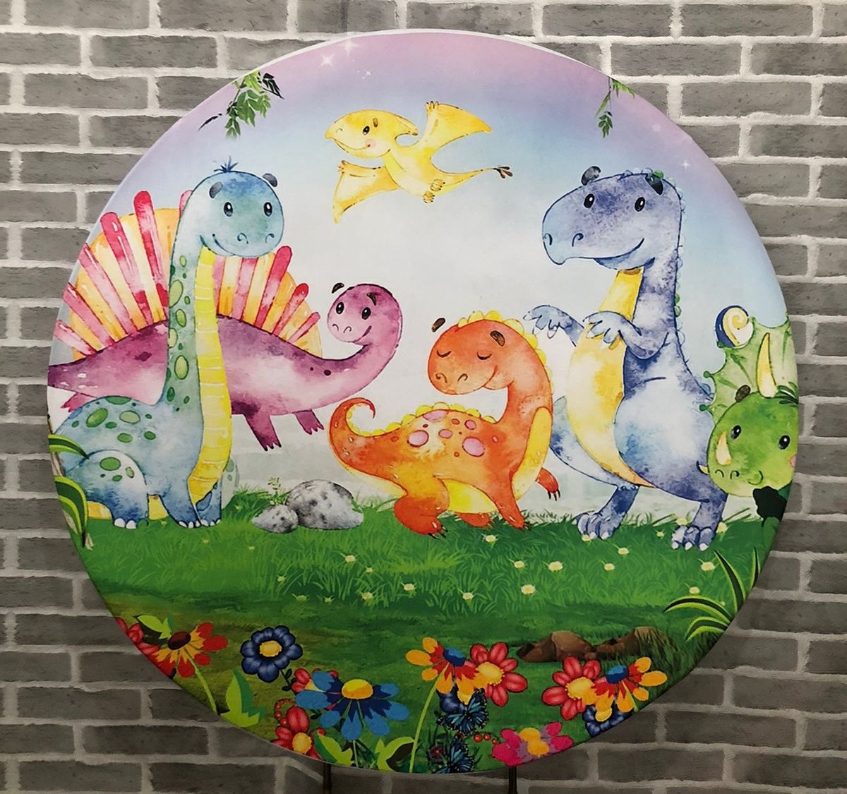 Painel Redondo Dino Baby Tecido, - Michelle Almeida Festas 