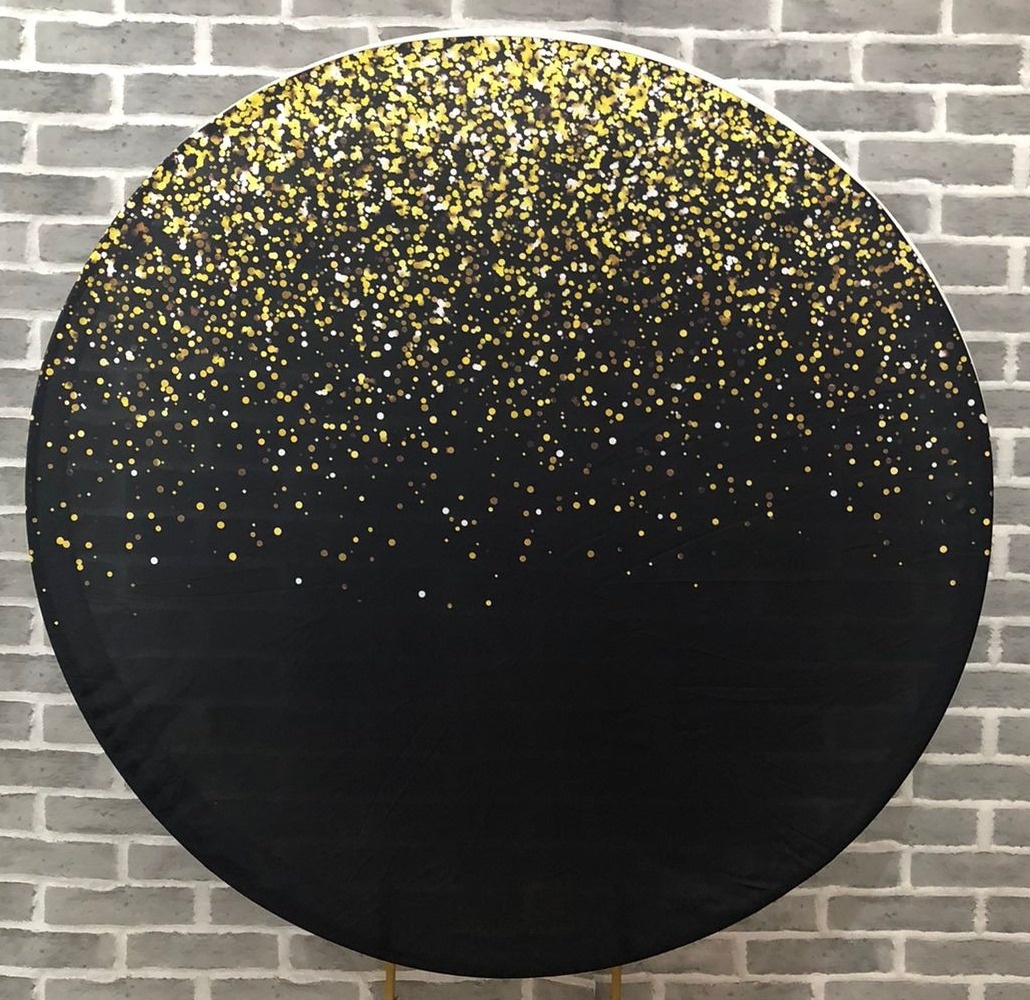 Painel Redondo Preto Com Glitter Dourado Tecido - Michelle Almeida Festas 