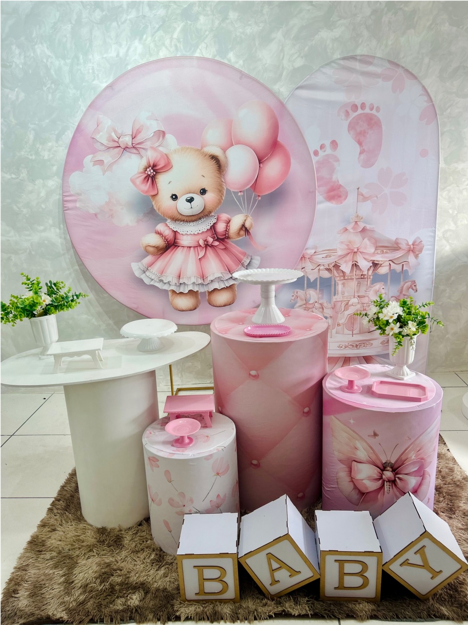 Kit Chá de Bebê Ursa Rosa - Sonho de Festa