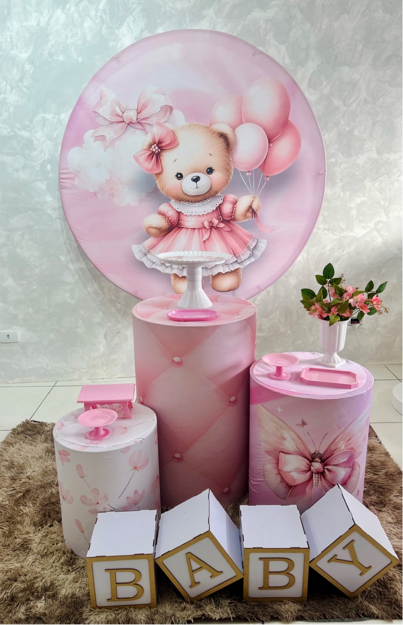 Kit Encanto Chá de Bebê Ursa Rosa - Sonho de Festa