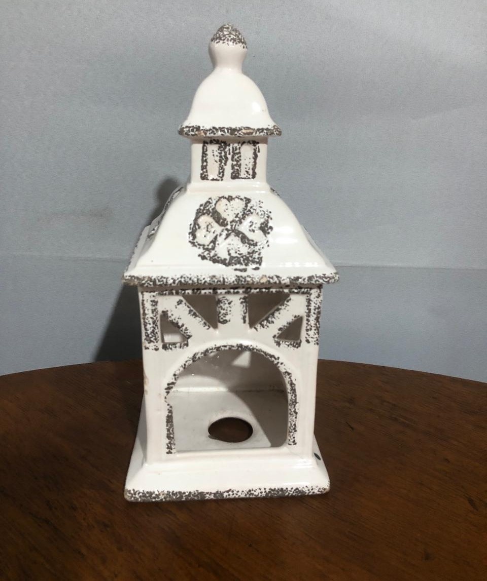 Lanterna Porcelana Vintage Br M 12,5X12,5X28Cm - Beck Decorações