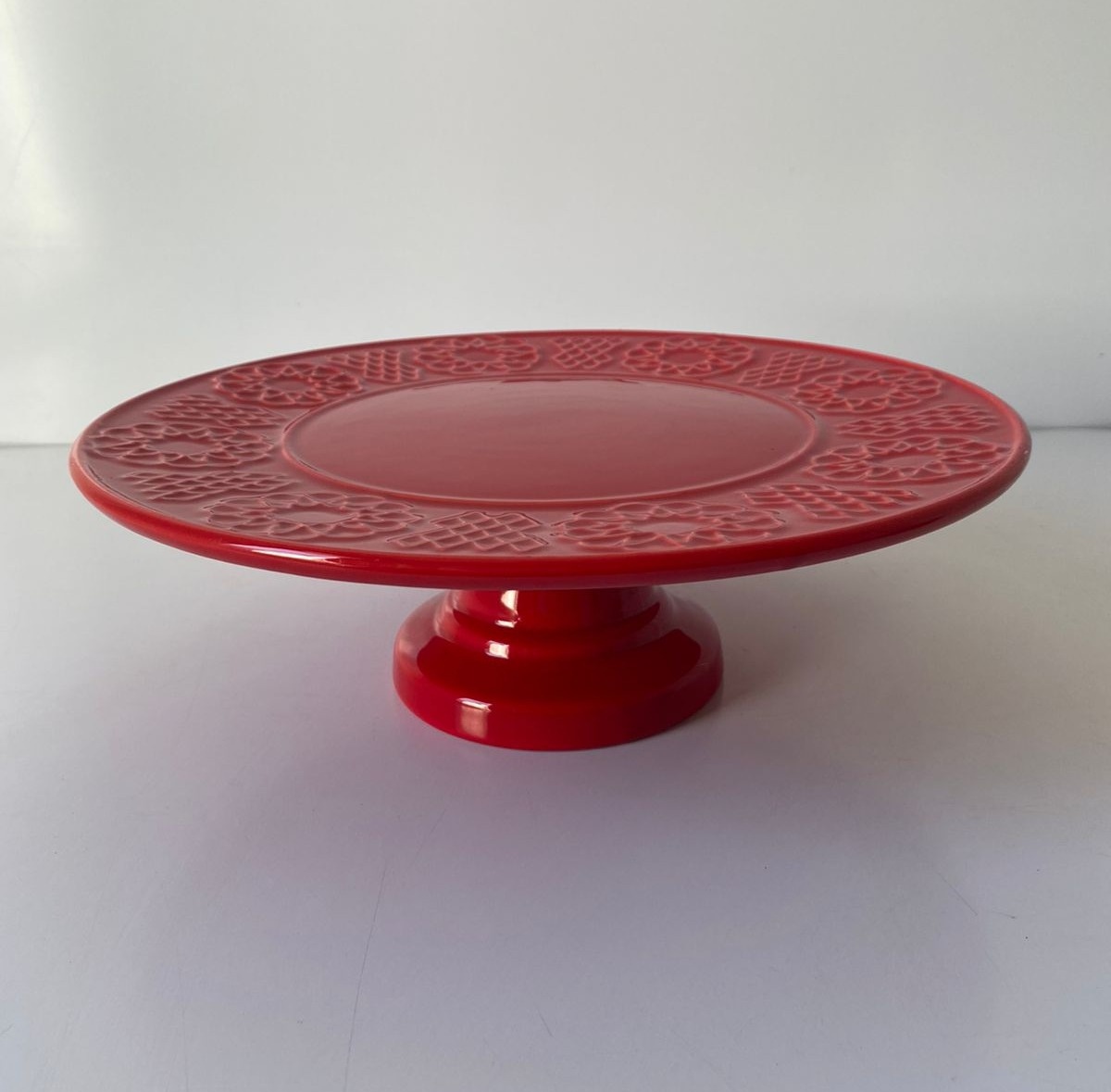 Boleira Alta Bordada Vermelha 30X10Cm - Beck Decorações