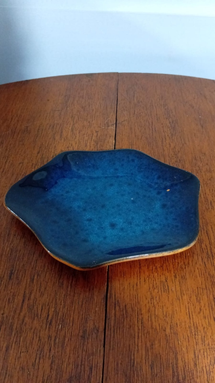 Bandeja Abaulada Cerâmica Az 15X21Cm - Beck Decorações