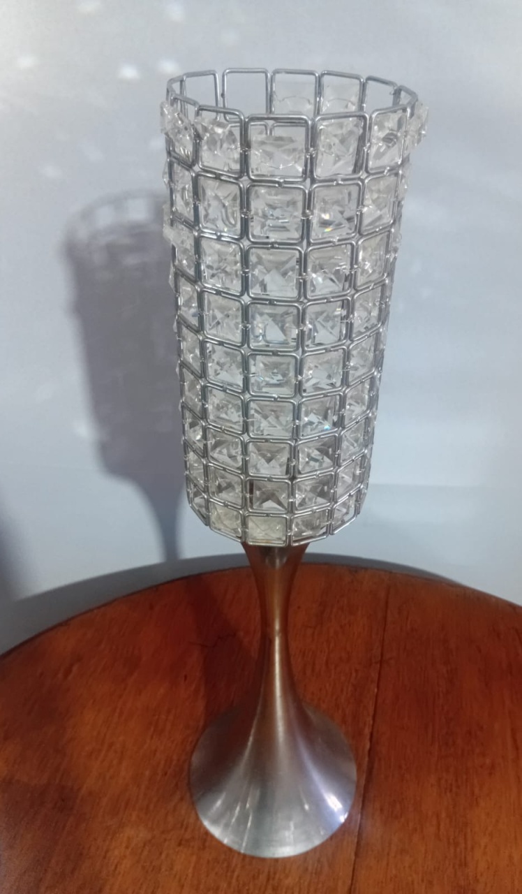 Vaso Cristal Alto Prt C/ Pedras 69X14Cm - Beck Decorações