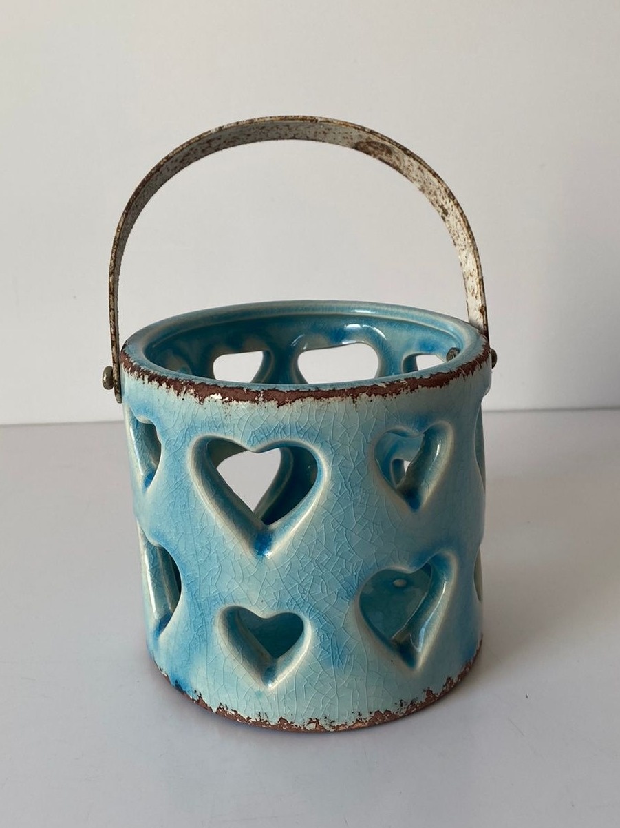 Lanterna Porcelana de Coração Az Cl 13X12Cm - Beck Decorações