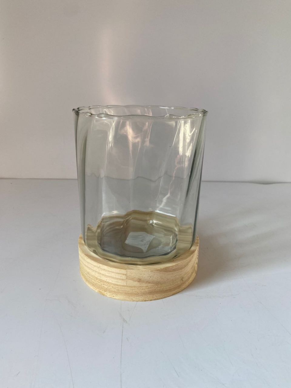 Porta Vela Vidro C/ Madeira P 13,5X15Cm - Beck Decorações