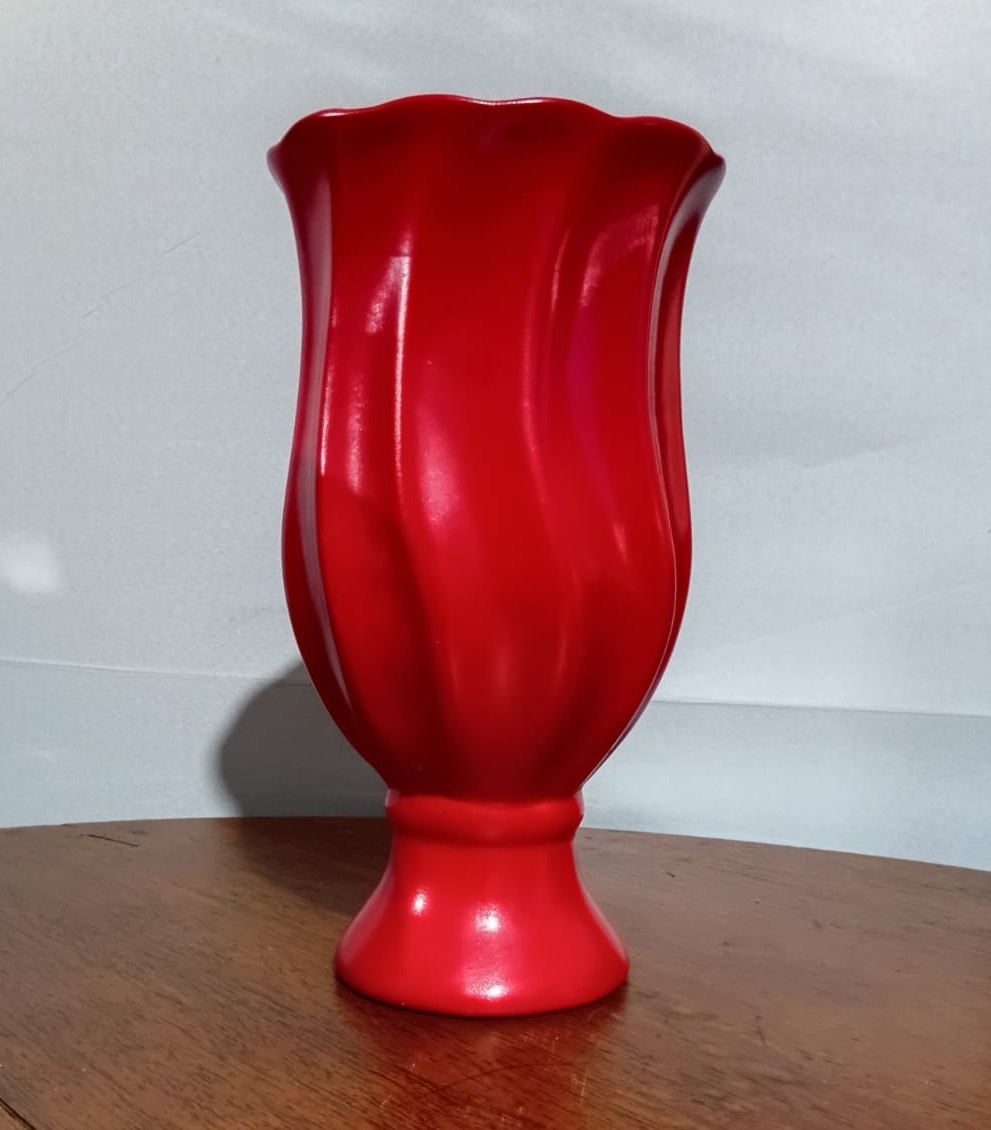 Vaso Tulipa Risc. Vermelho 16X29Cm - Beck Decorações