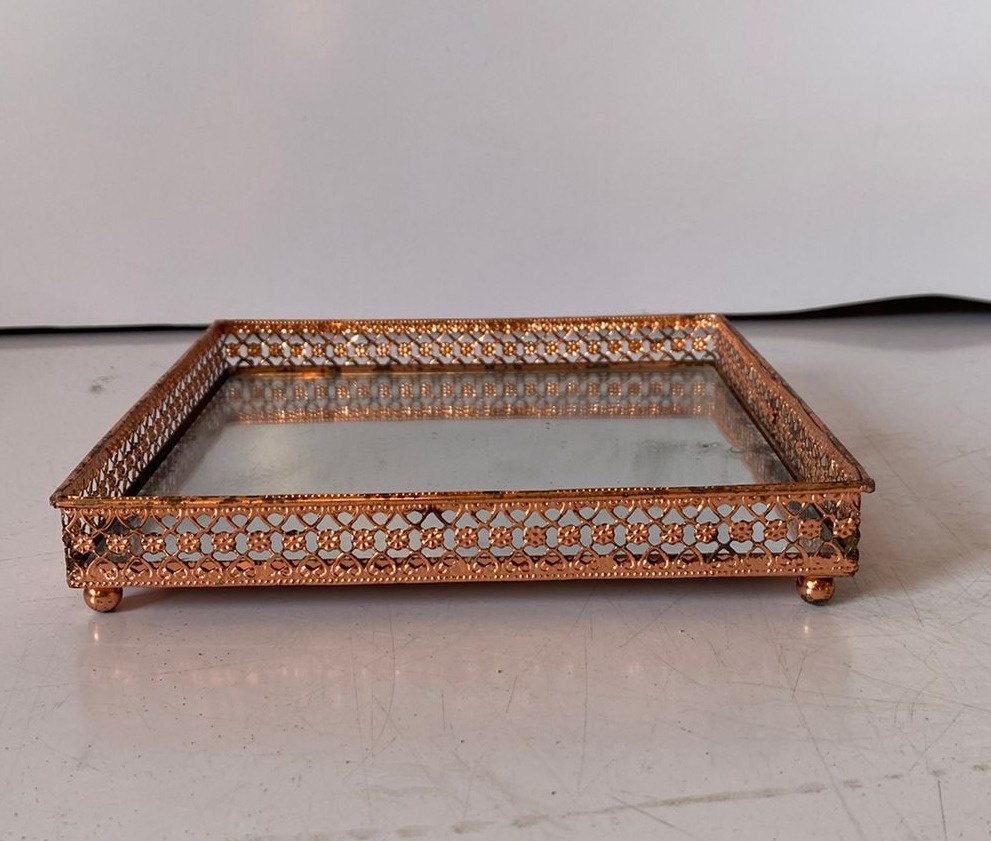Bandeja Quad. Esp. Rosê 17X17Cm - Beck Decorações