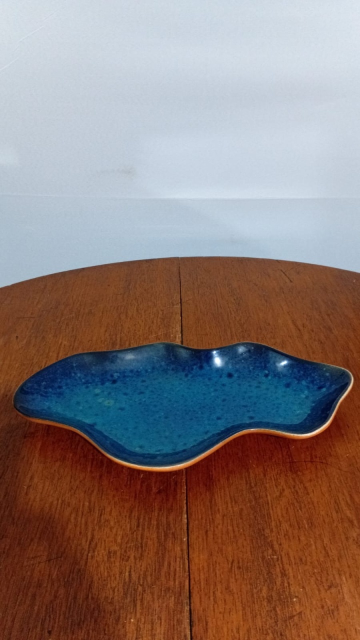 Bandeja Abaulada Cerâmica Az 19X36Cm - Beck Decorações