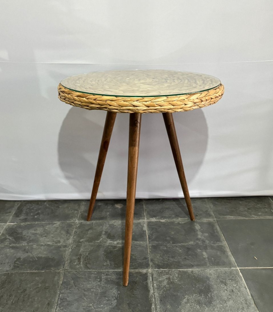 Mesa de Palha Tampo de Vidro M - Beck Decorações