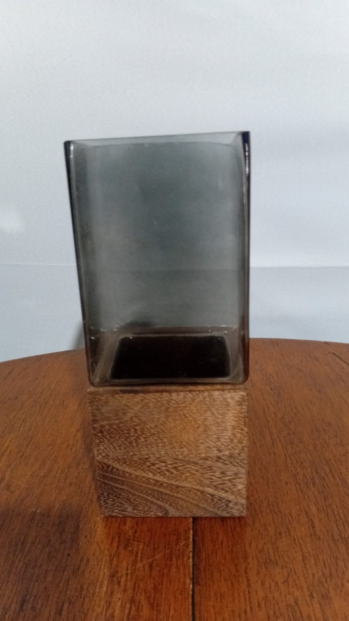 Vaso Red. Madeirado Risc. Pr 24X10Cm - Beck Decorações