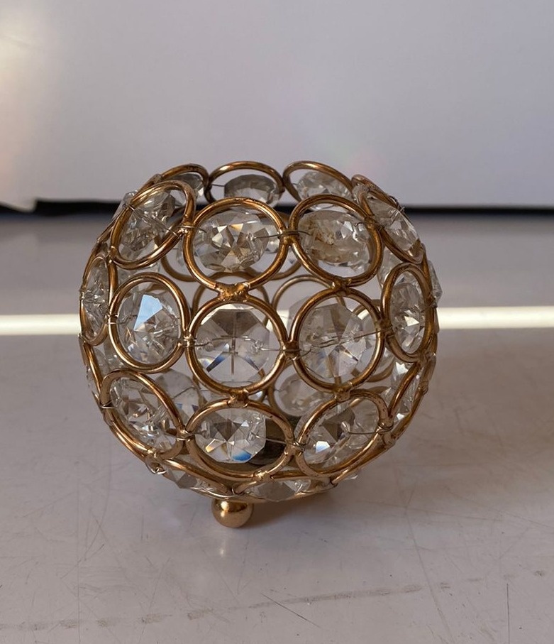 Porta Vela C/ Cristal Dourado 7X9Cm - Beck Decorações