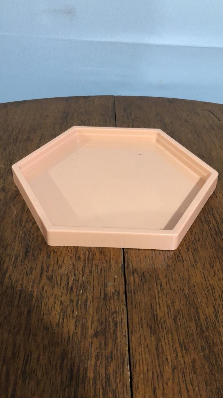 Bandeja Rasteira Sextavada Salmão Pl 22X25Cm - Beck Decorações
