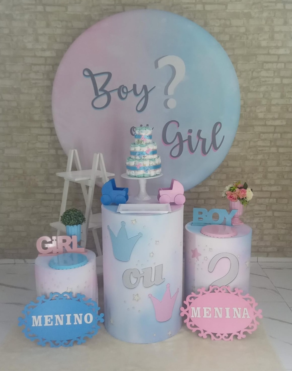 Alugue Tema Para Decoração de Festa Chá Revelação Boy Or Girl (Modelo 2) - Majas Pegue e Monte