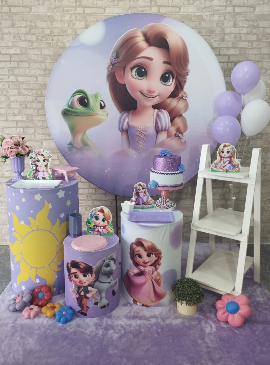 Alugar Tema Para Decoração de Festa Rapunzel (Modelo 2) - Majas Pegue e Monte