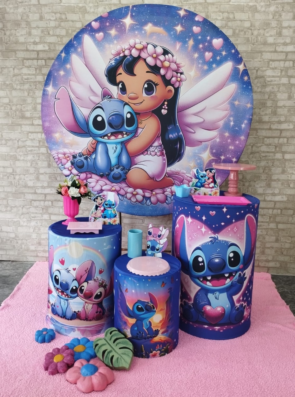 Alugar Tema Para Decoração de Festa Stitch E Lilo (Modelo 1) - Majas Pegue e Monte