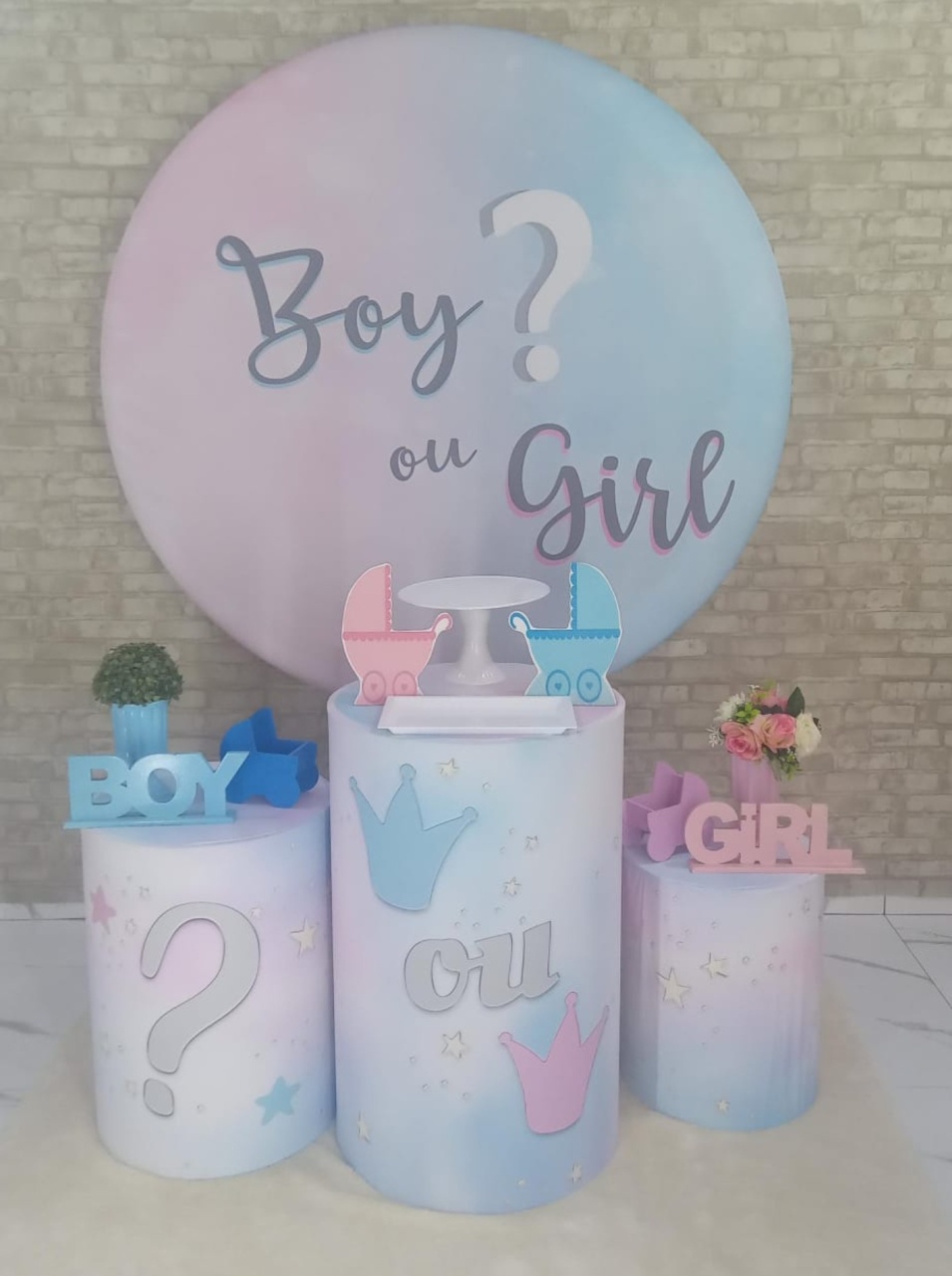 Alugue Tema Para Decoração de Festa Chá Revelação Boy Or Girl (Modelo 1) - Majas Pegue e Monte