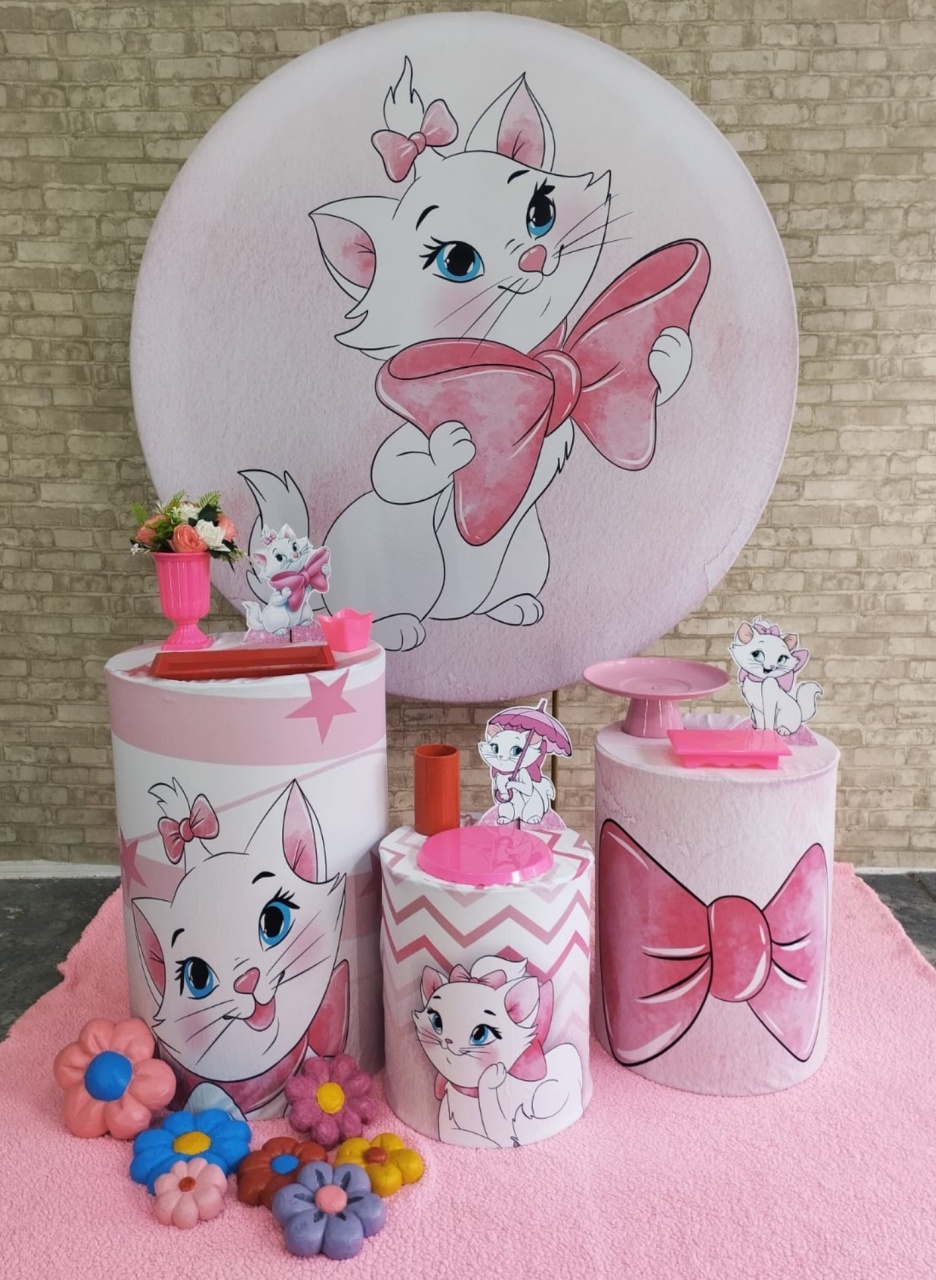 Alugar Tema Para Decoração de Festa Gata Marie (Modelo 1)  - Majas Pegue e Monte