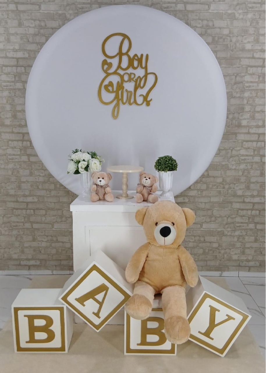 Alugar Tema Para Decoração de Festa Revelação Neutro (Modelo 1) - Majas Pegue e Monte