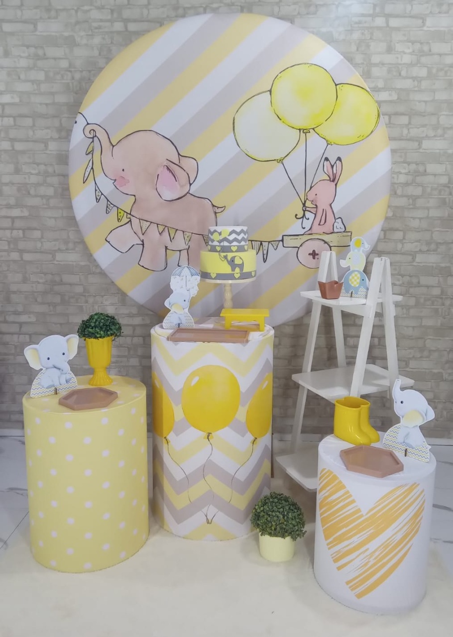 Alugar Tema Para Decoração de Festa Elefantinho Amarelo (Modelo 2) - Majas Pegue e Monte