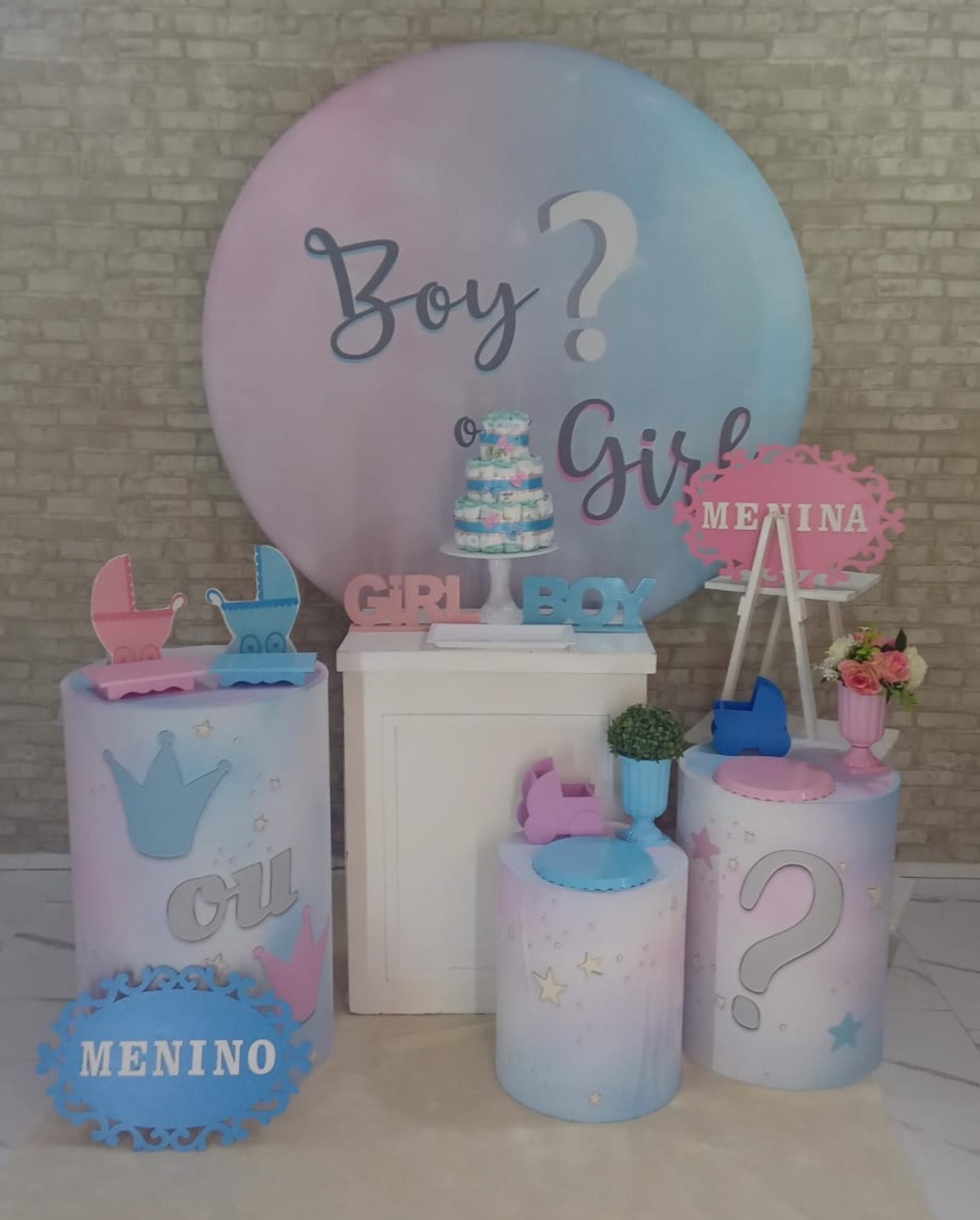 Alugue Tema Para Decoração de Festa Chá Revelação Boy Or Girl (Modelo 3) - Majas Pegue e Monte