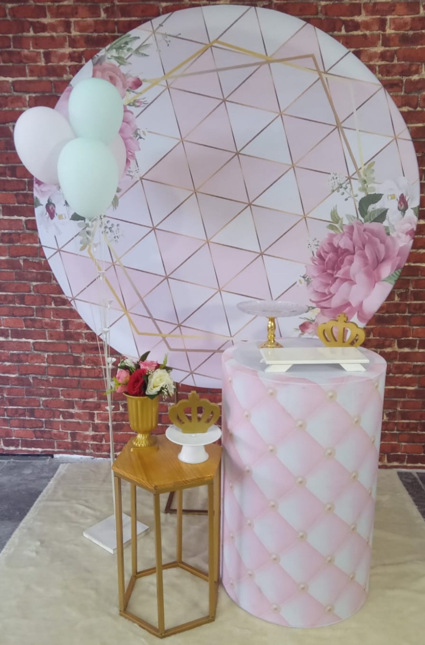 Alugar Tema Para Decoração de Festa Floral Geometrico Rosa (Modelo 1) - Majas Pegue e Monte