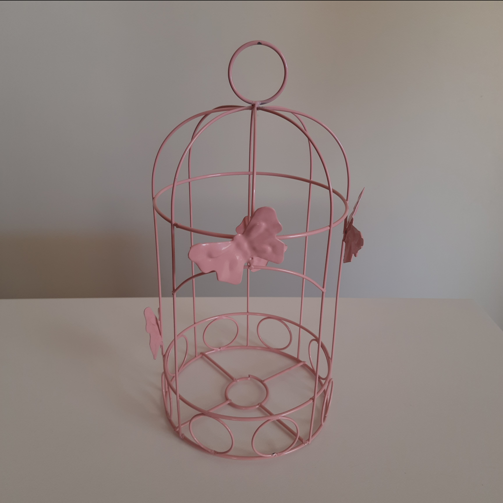 Gaiola Metal Média Rosa Com Borboletas - Maluhe decorações 