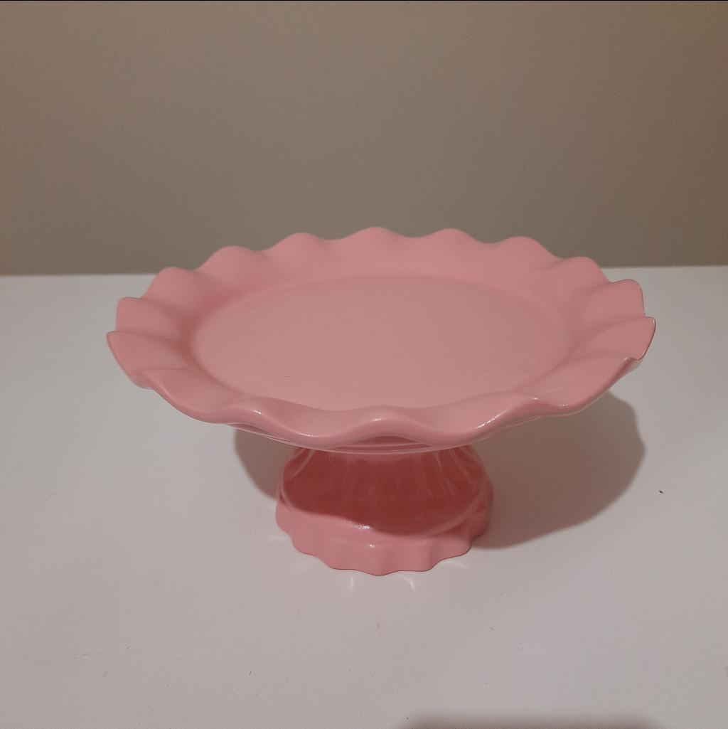Boleira Cerâmica Tam. M Rosa Chá - Maluhe decorações 