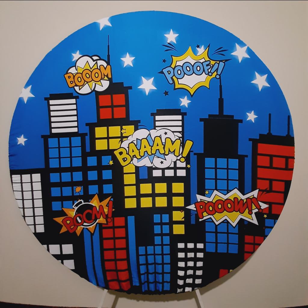 Painel Redondo Cidade dos Heróis - Maluhe decorações 