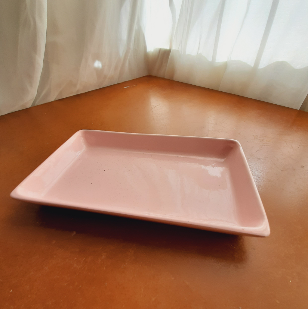 Bandeja Cerâmica Retangular Pequena Rosa Bebê - Maluhe decorações 