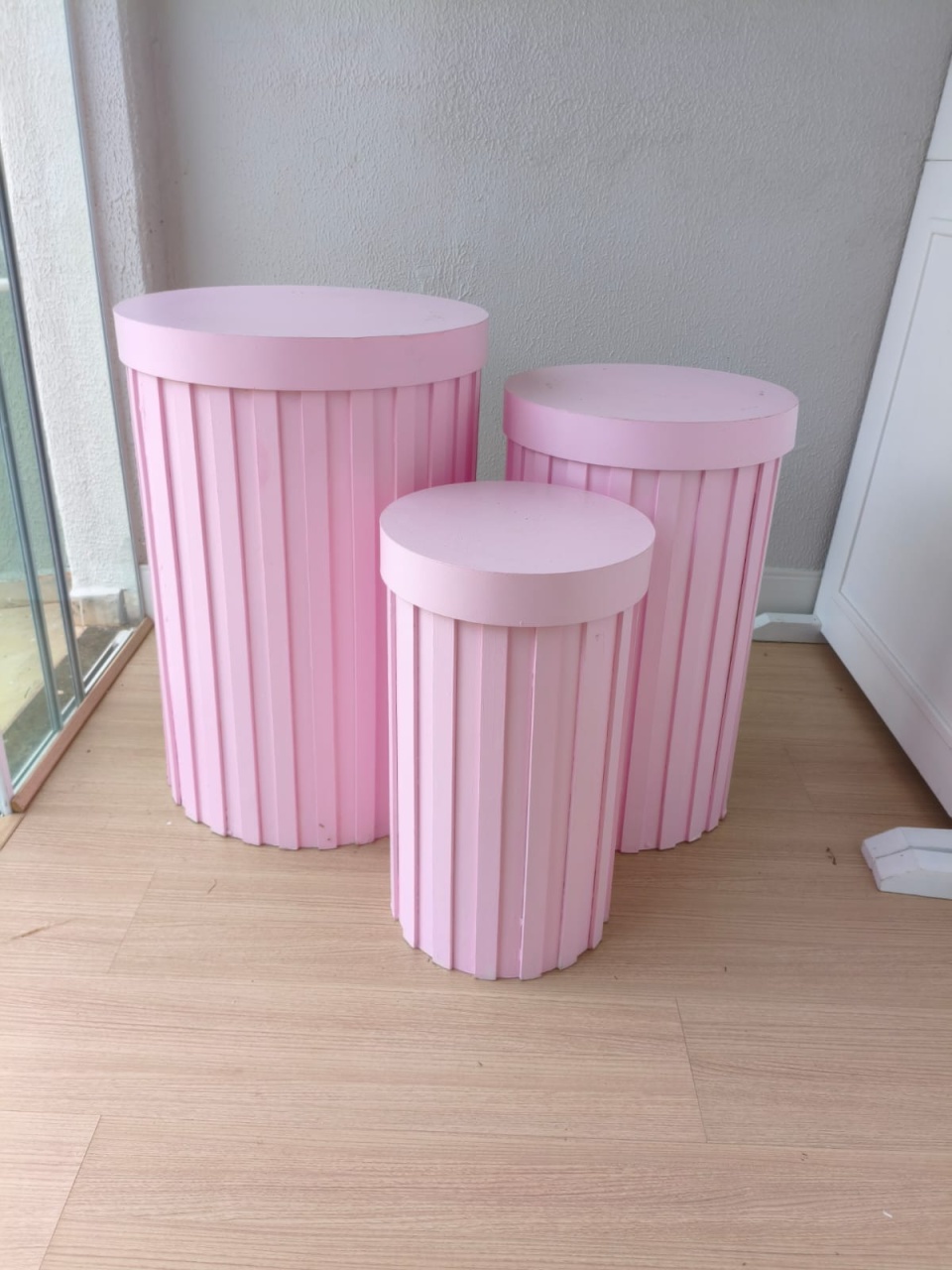 Trio de Cilindros Ripado Rosa P/M/G - Maluhe decorações 