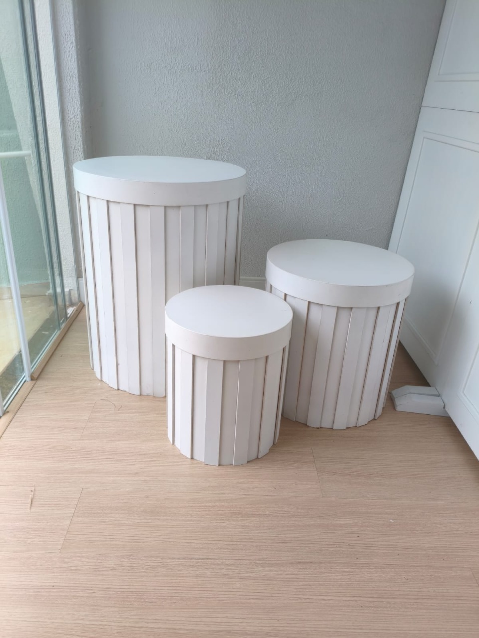 Trio de Cilindros Ripado Branco P/M/G - Maluhe decorações 
