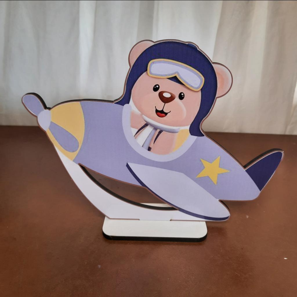 Display Urso No Avião Mdf - Maluhe decorações 