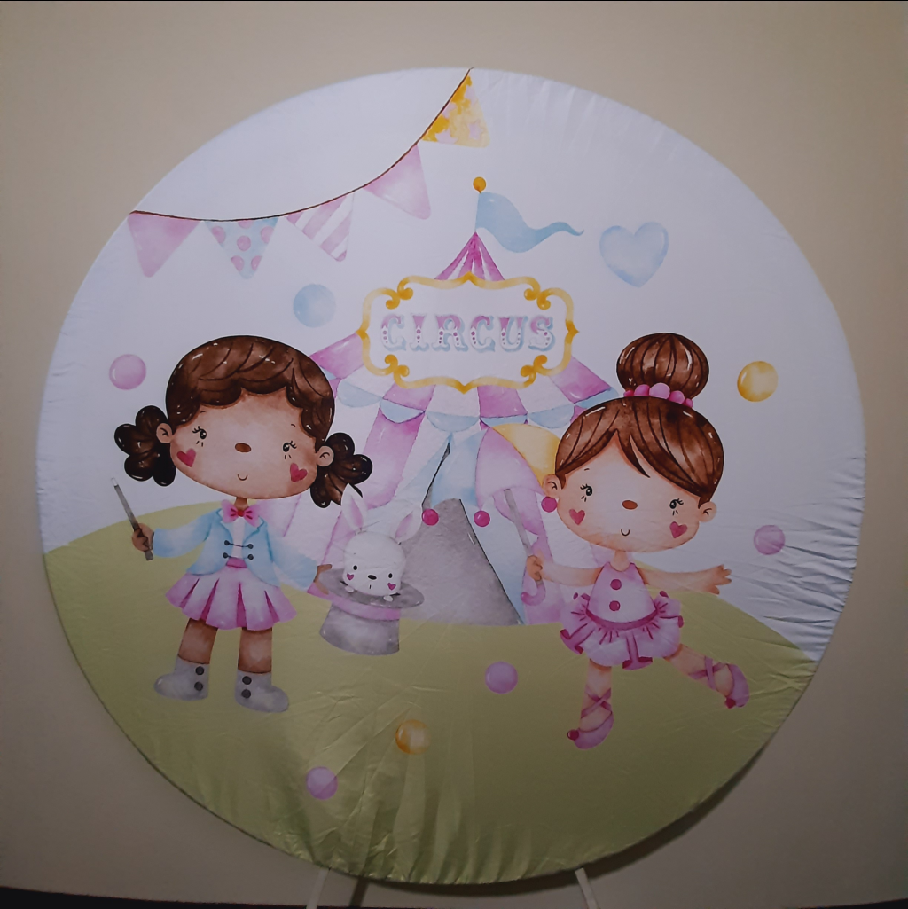 Painel Redondo Aquarela Circo Rosa - Maluhe decorações 