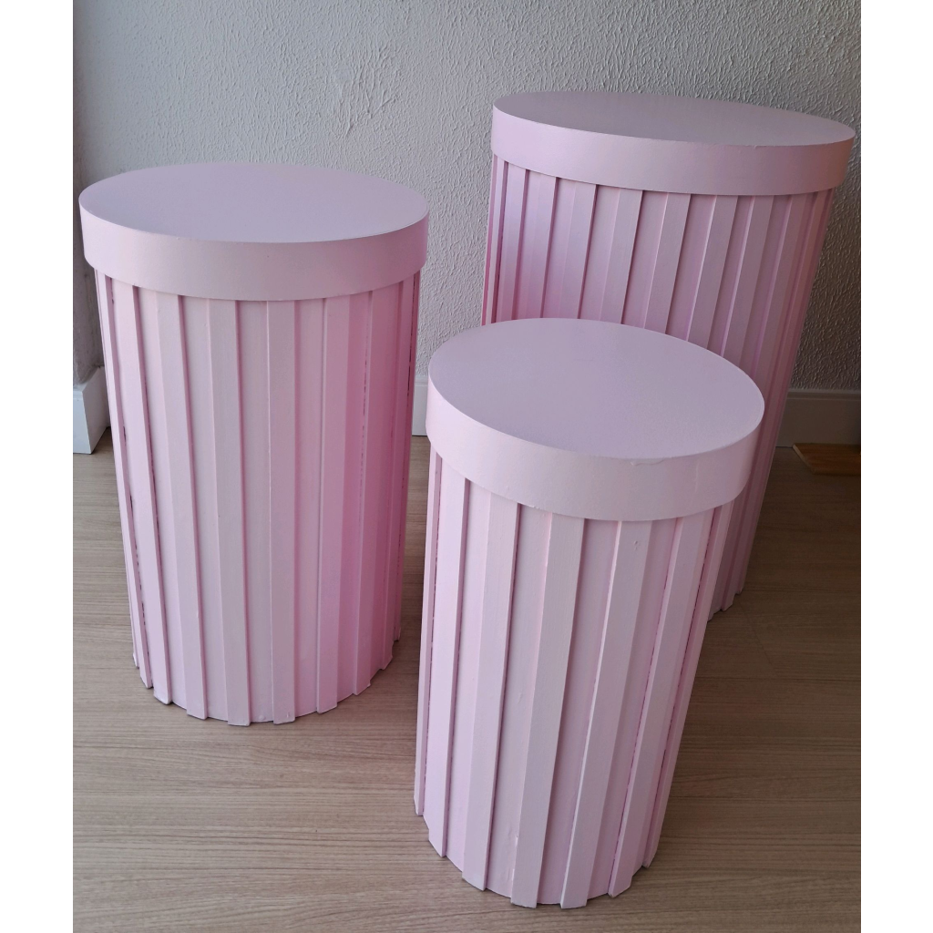 Trio Cilindro Ripado Rosa - Maluhe decorações 
