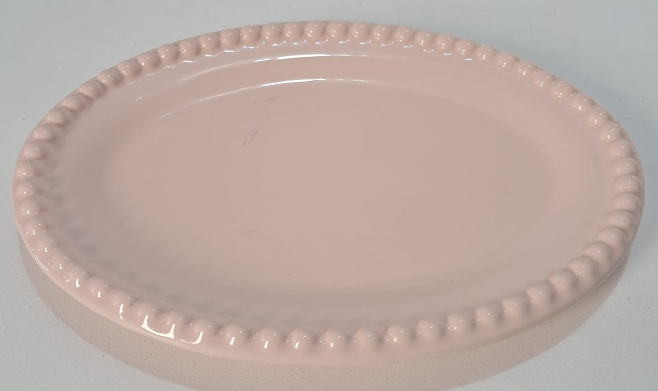 Bandeja Circular Rosa Rose de Louça - Stefane Sales 