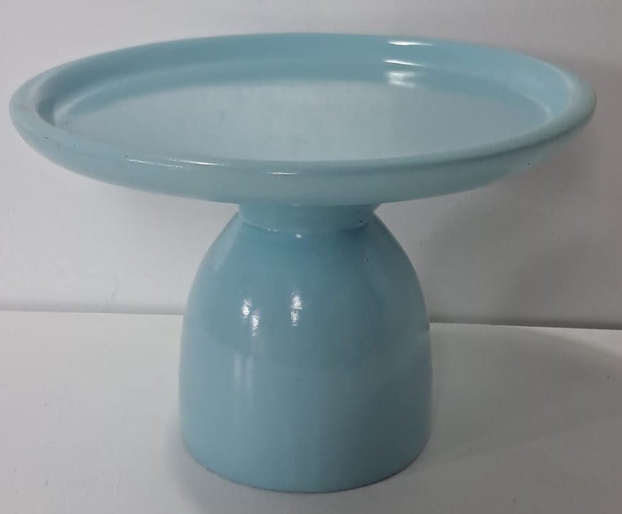 Bandeja Com Pé Cone Azul Candy de Louça P - Stefane Sales 