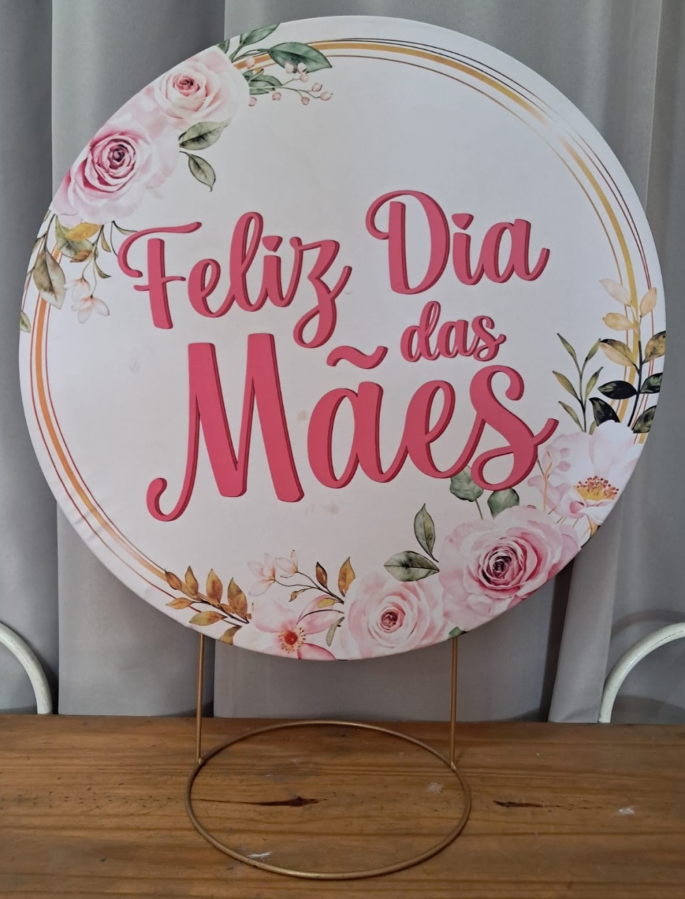 Painel de Mesa Feliz Dia das Mães Rosa Com Flores - Stefane Sales 