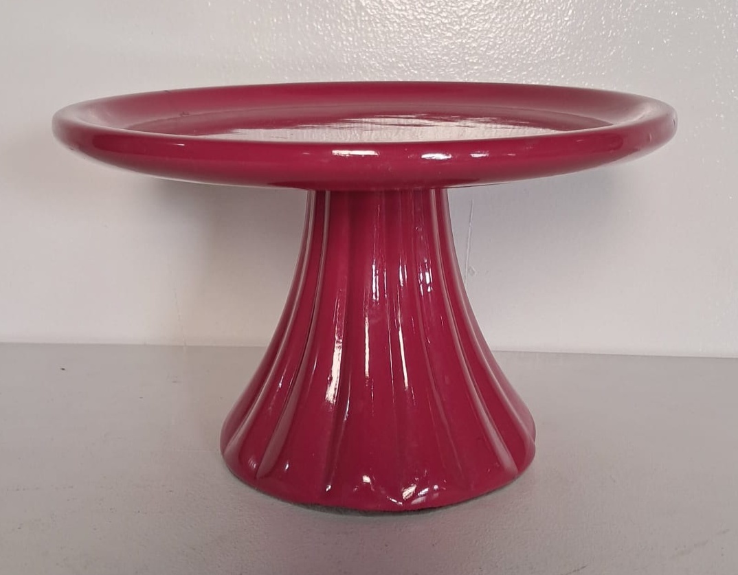 Bandeja Com Pé Rosa Pink de Louça - Stefane Sales 