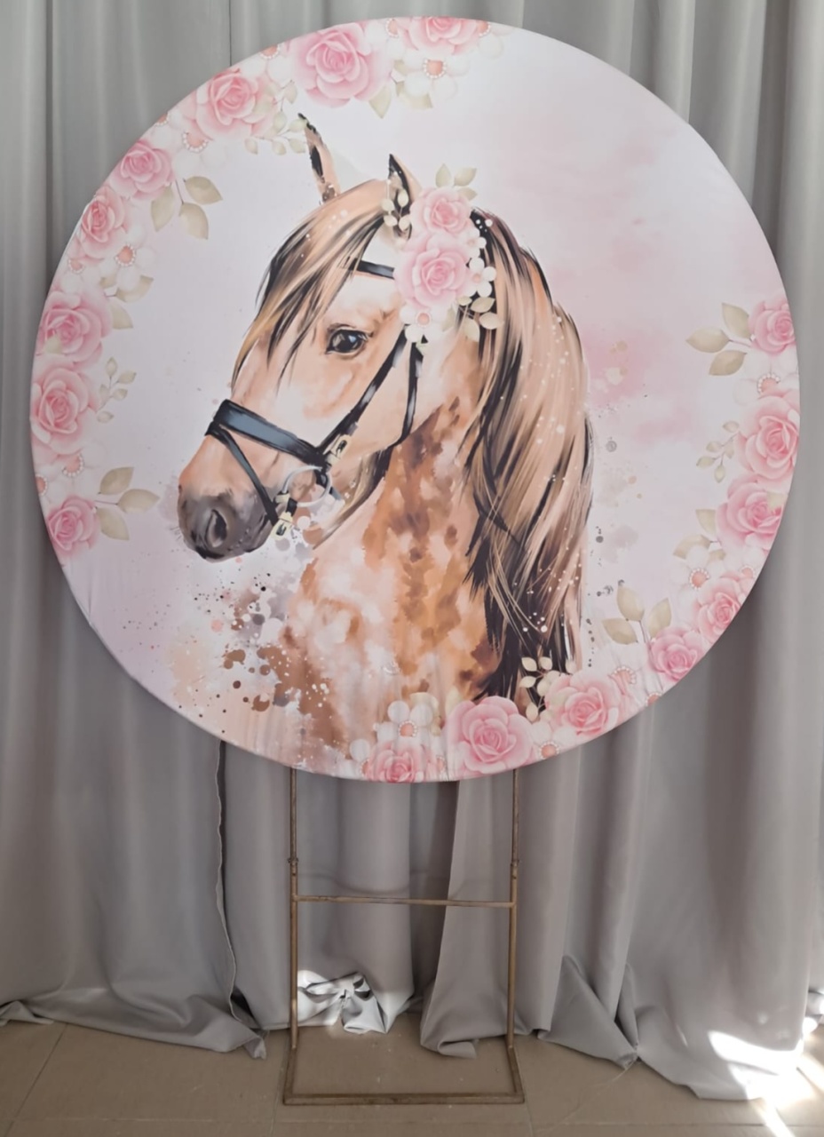 Painel Cavalo Com Flores Rosas - Stefane Sales 