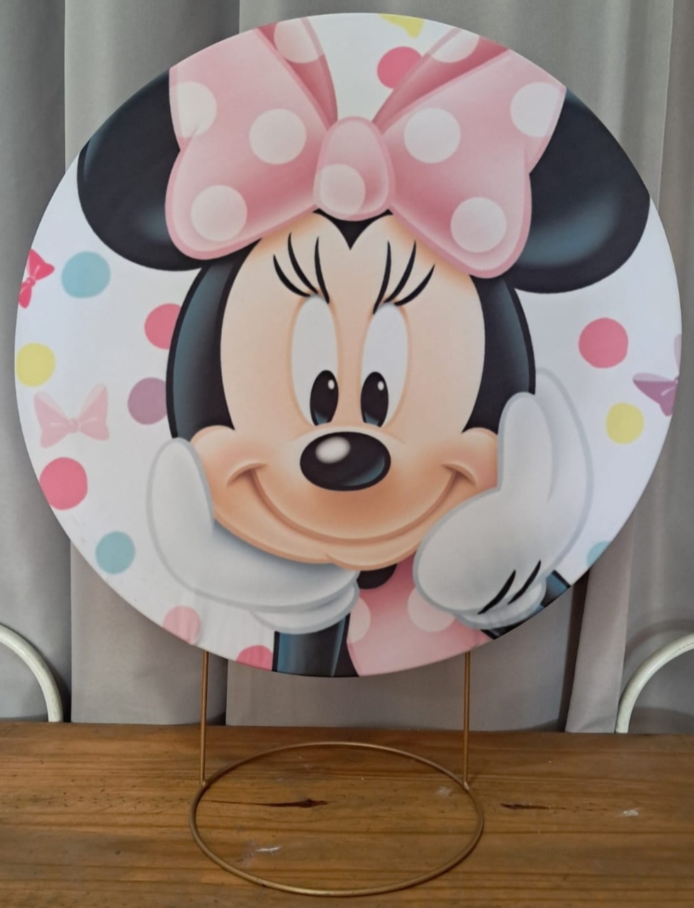 Painel de Mesa Minnie Fundo Rosa Com Bolinhas - Stefane Sales 