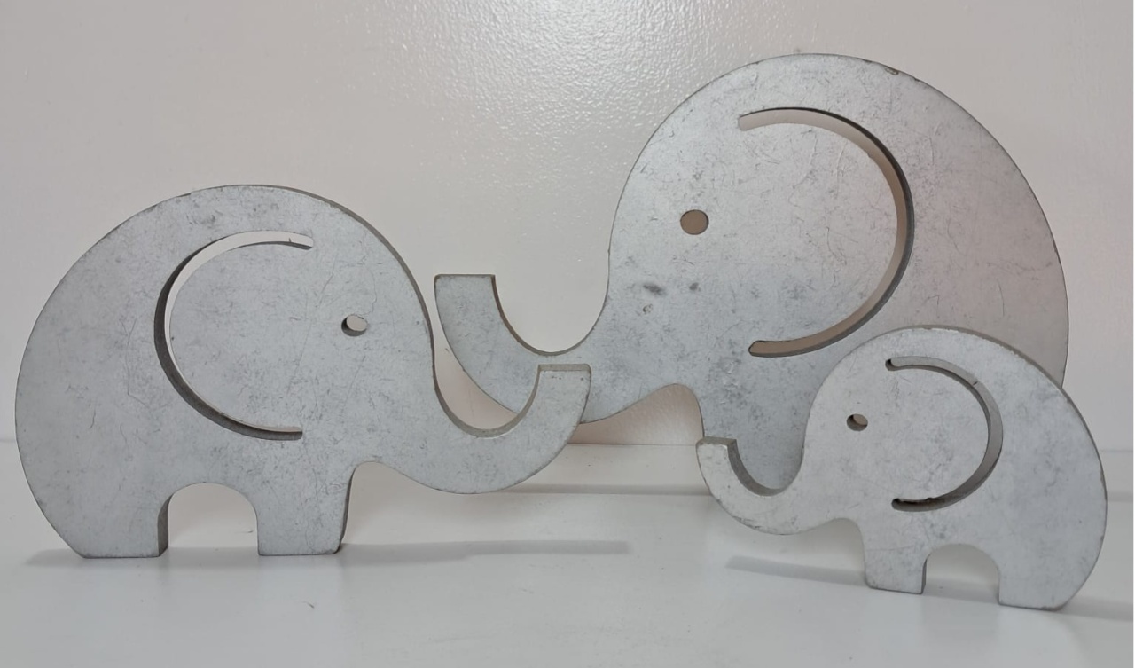 Trio de Elefante Cinza de Mdf - Stefane Sales 