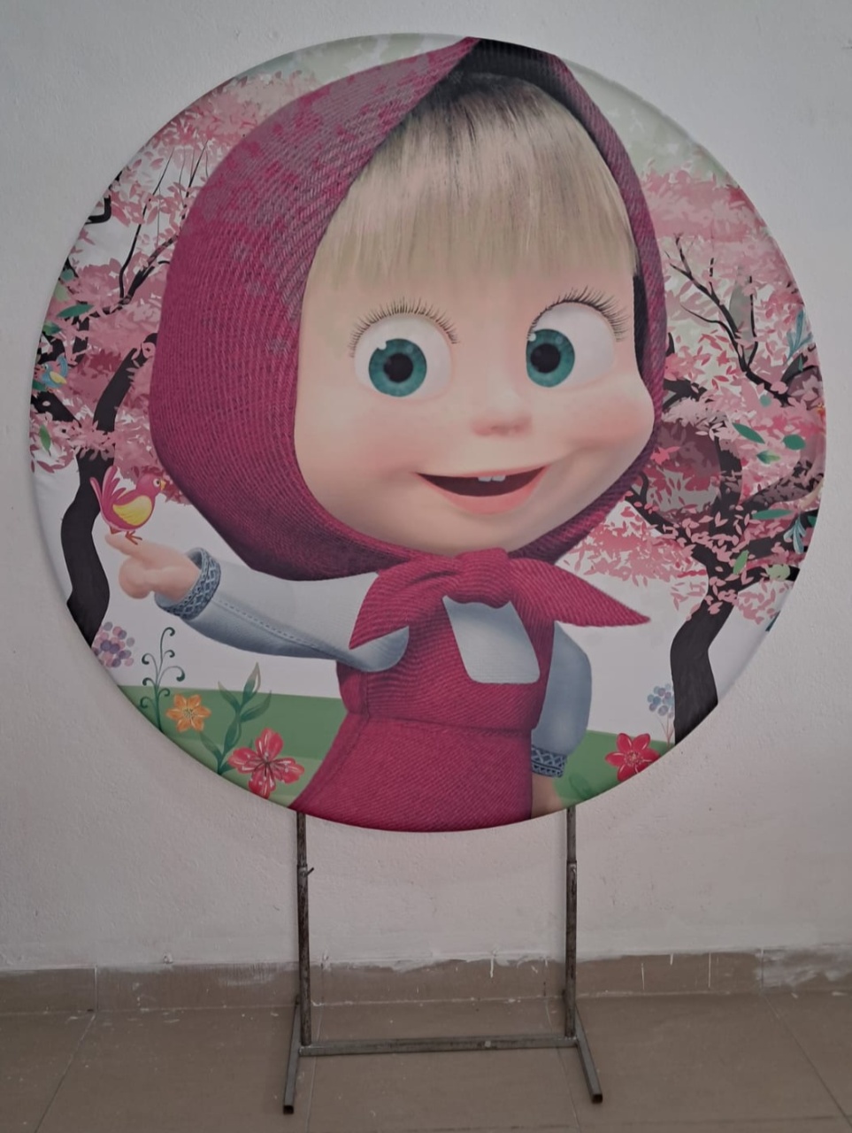 Painel Masha E O Urso Rosa Com Flores - Stefane Sales 