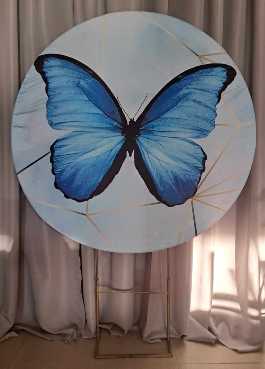 Painel Borboleta Azul Com Geométrico Dourado - Stefane Sales 