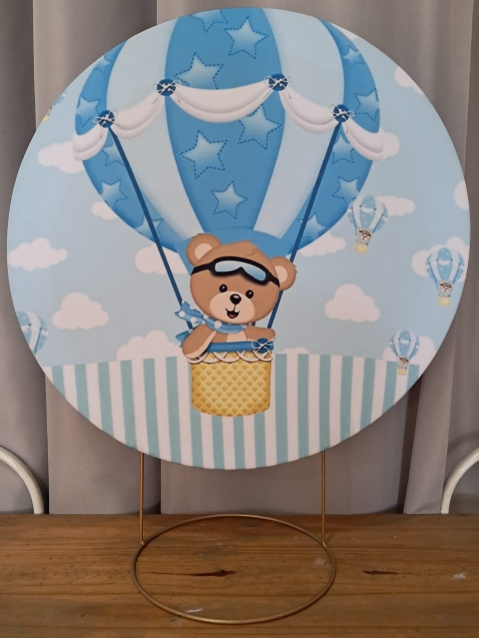 Painel de Mesa Urso Em Balão de Ar Quente Azul - Stefane Sales 