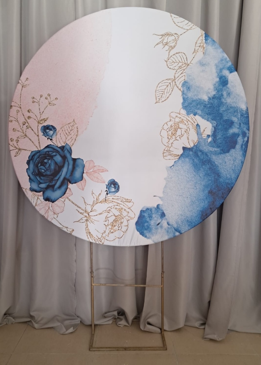 Painel Flor Azul Com Folhas Douradas - Stefane Sales 