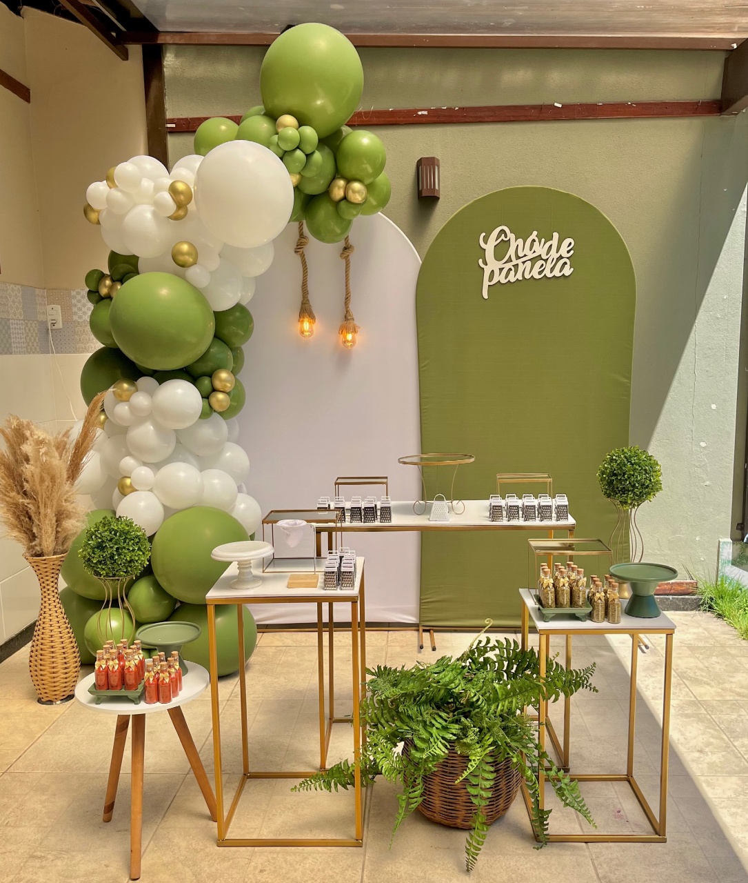 Decoração Chá de Panela Verde E Branco  - Me Pegue Monte